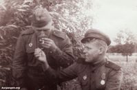 Жители станции Иковка Кетовского района Курганской области — Могильников Виталий Васильевич 1924-го года рождения. Воевал во 2-ой гвардейской миномётной дивизии 17-го дивизиона миномётно-реактивной артиллерии шофёром реактивной установки залпового огня - знаменитой "Катюши". Прошёл Орловско-Курскую дугу. Дошёл до Кёнигсберга. Был ранен, контужен. Награждён медалью "За отвагу". На фото справа. Фото из архива дочери Могильниковой Любови (Курган). Фото для размещения на сайте «Курганген» предоставлено Верой Собакиной (Латвия).