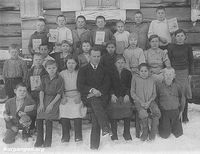 Курганская область, Звериноголовский район, деревня Верхняя Алабуга — Ученики 3-б класса школы в селе Верхняя Алабуга (Курганская область), 15.12.1940. Пушкарев Александр Петрович. Фото из личного архива Пушкарева Николай Александровича.