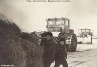 Шадринский район, село Неонилинское — Подвозка сена на К-700. Водители: Колесников Д.И., Широносов Б.Ф., Широносов Ю. Из домашнего архива Колесниковых.